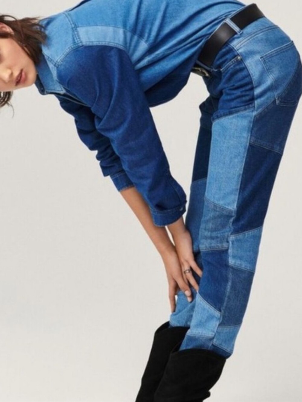 Ba&sh Diva High Rise Patchwork Denim Cropped Jeans